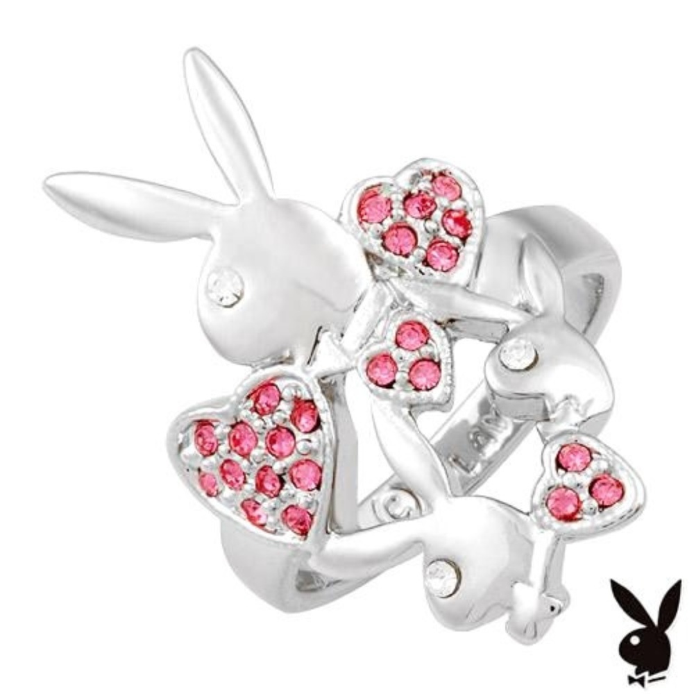 Playboy Ring Bunny Swarovski Crystal Heart 7.5 8